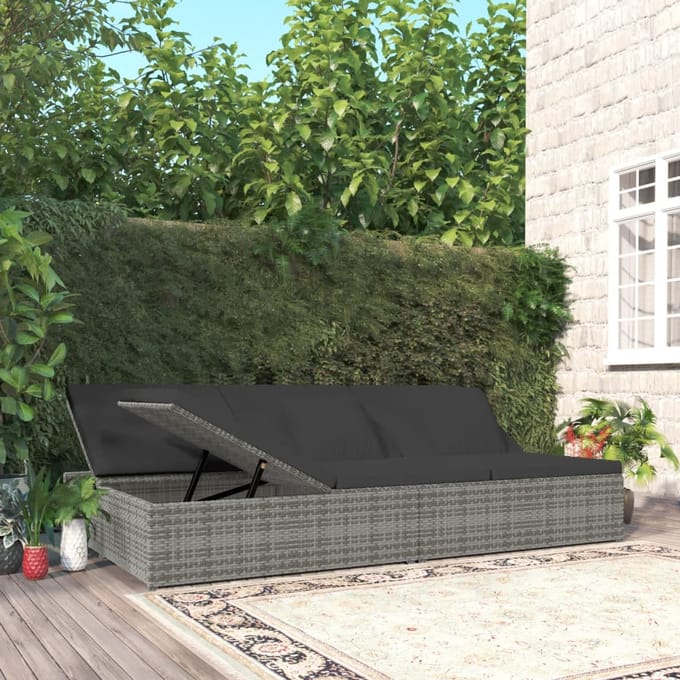 vidaXL - Ligbed - met - kussens - converteerbaar - poly - rattan - donkergrijs