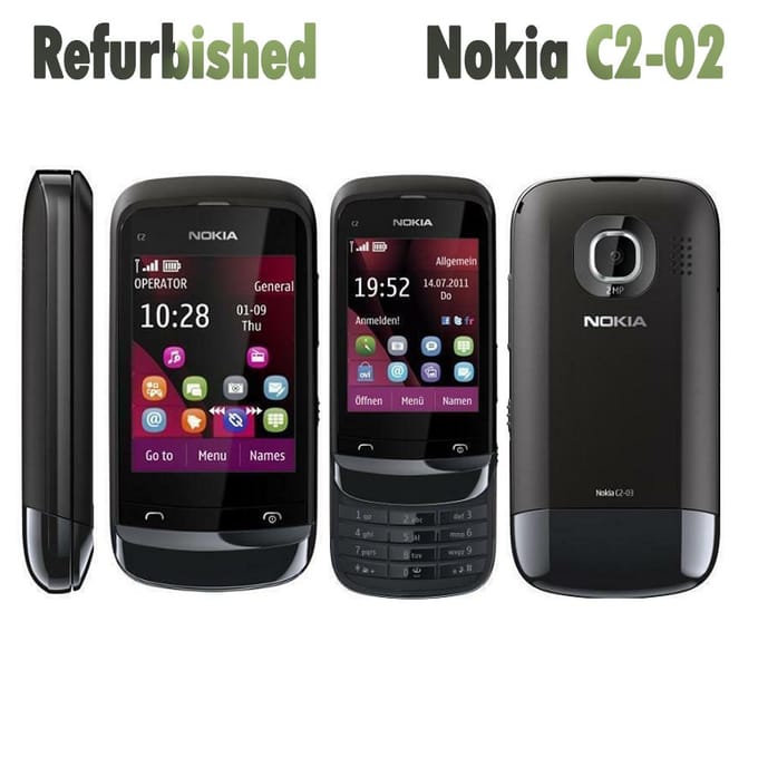 Téléphone Mobile Nokia C2-02 d'Origine Nokia Reconditionné Débloqué avec 1 SIM Simple set or