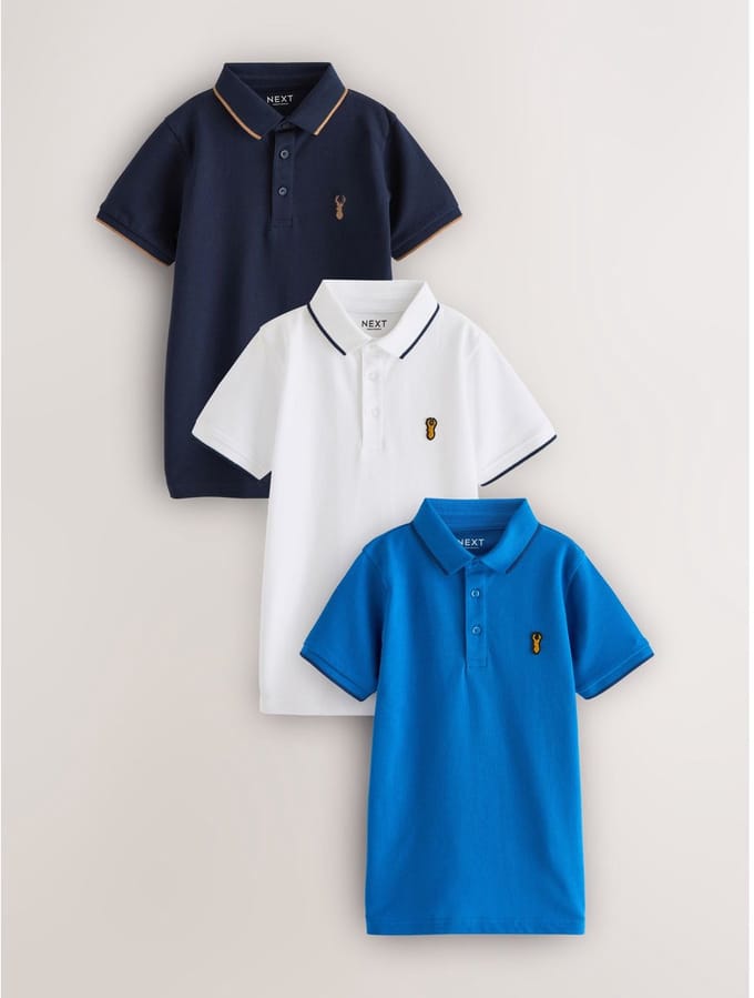Next - Jongens - Verpakking van 3 poloshirts met korte mouwen - Blauw