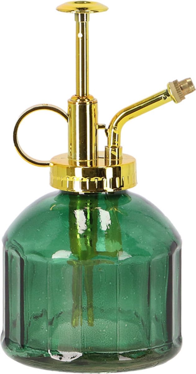 Esschert Design plantenspuit/vernevelaar - glas - smaragdgroen/goud - 15.5 cm