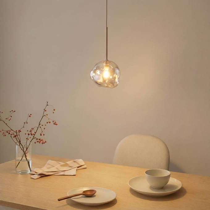 TK Lighting Hanglamp Lava, Ø 15 cm, G9, zand/cognac, glas