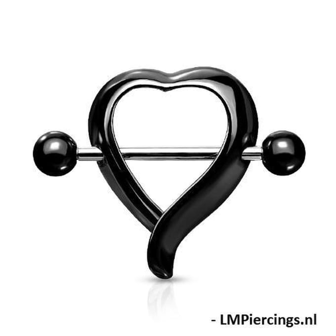 Tepelpiercing hart shaped 1.6x12 - zwart - LMPiercings