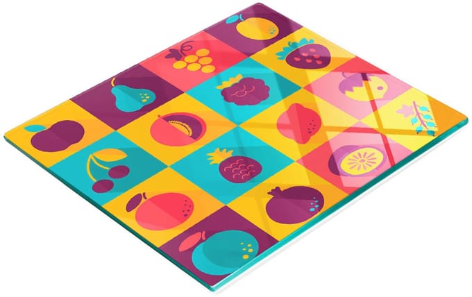Gehard multifunctioneel decoratief bord van glas met fruitpictogrammen, 60x52 cm