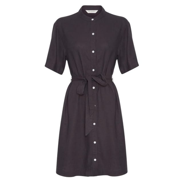 Moss Copenhagen Pennie ginia jurk midi donkergrijs strikceintuur