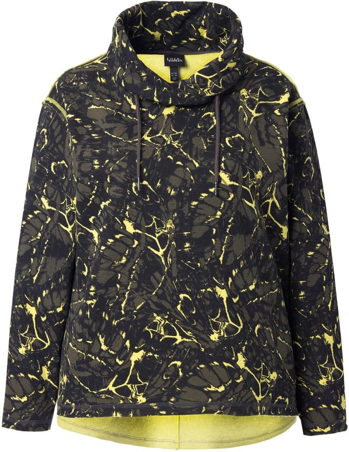 Ulla Popken - Dames - Sweatshirt vlinders opstaande kraag lange mouwen - Olijfgrijs - Maat 42+