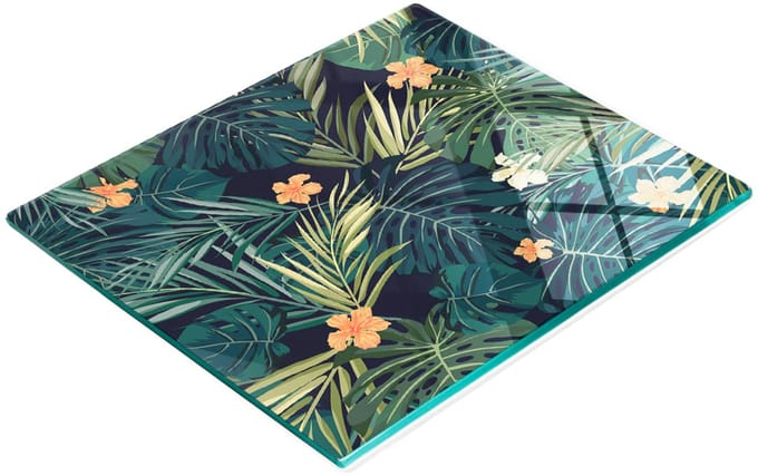 Glazen snijplank met tropische bladeren, 60x52 cm