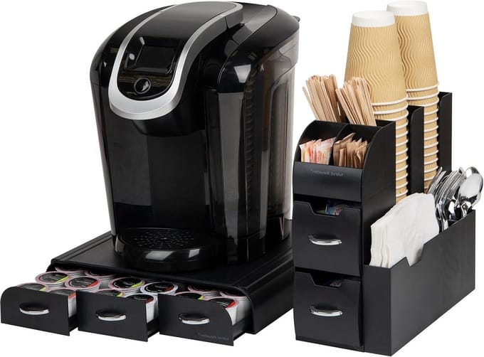 Mind Reader Koffiepadlade en Condiment Organizer Station - 20 x 14 x 12 Zwart