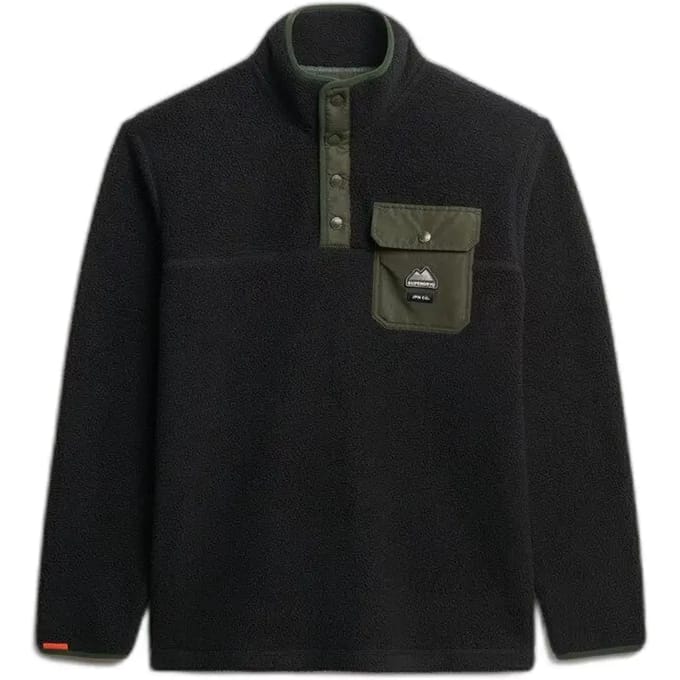 Superdry - Fuji-fleecetrui met halve drukknoopsluiting - Heren - Truien