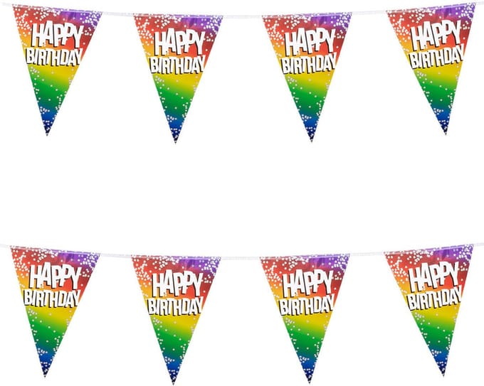2x Stuks Boland PE vlaggenlijn - 6m - Happy birthday - Regenboog