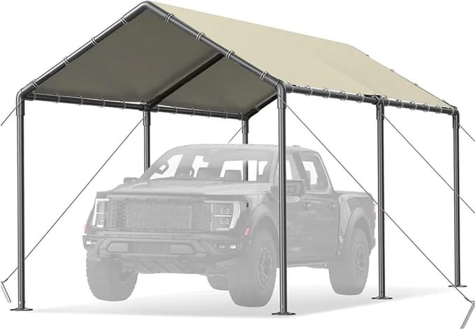 Zware Autoluifel - Draagbare Garage - Voertuig Beschermen - Waterdicht Stevig Frame - 10 x 20ft - Beige