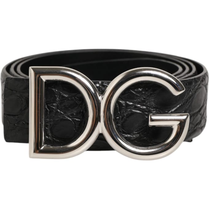Dolce & Gabbana Zwarte Exotische Leren DG Logo Gesp Riem