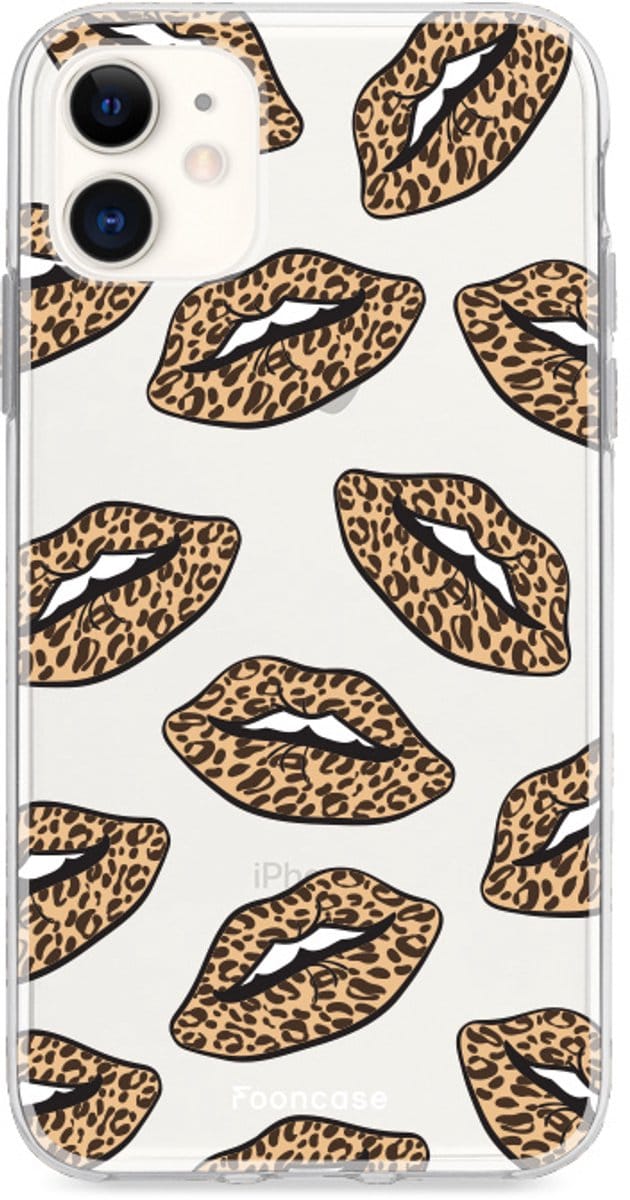Fooncase Hoesje Geschikt voor iPhone 11 - Shockproof Case - Back Cover / Soft Case - Rebell Leopard Lips (leopard lippen)
