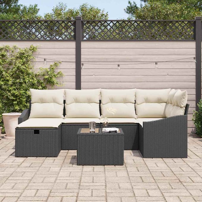 vidaXL Bankstel met kussen 6 pcs poly rattan