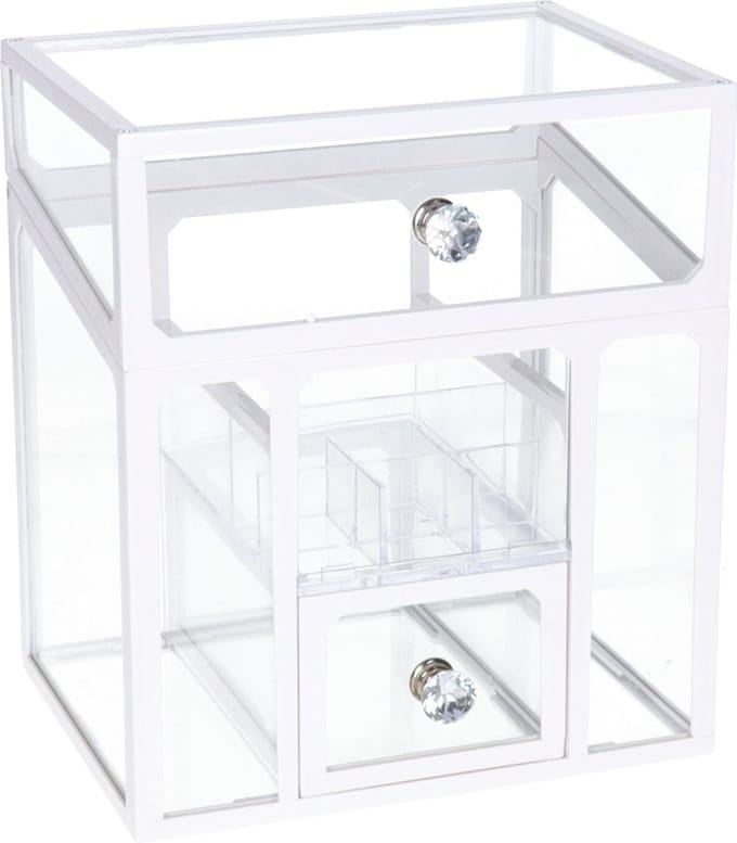 Make-up organizer/opberger 6-vaks met deksel 18 x 13 cm van glas - Make-up houder