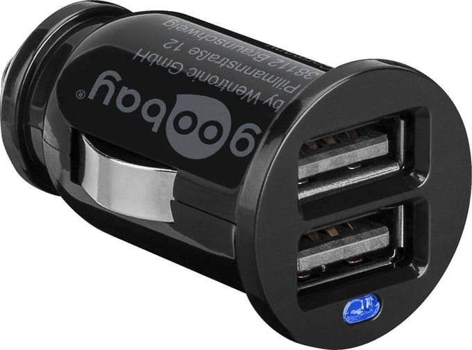 Goobay 12 W Dubbele USB autolader, 12 W max. 2,4 A (12/24 V) 2x USB, zwart