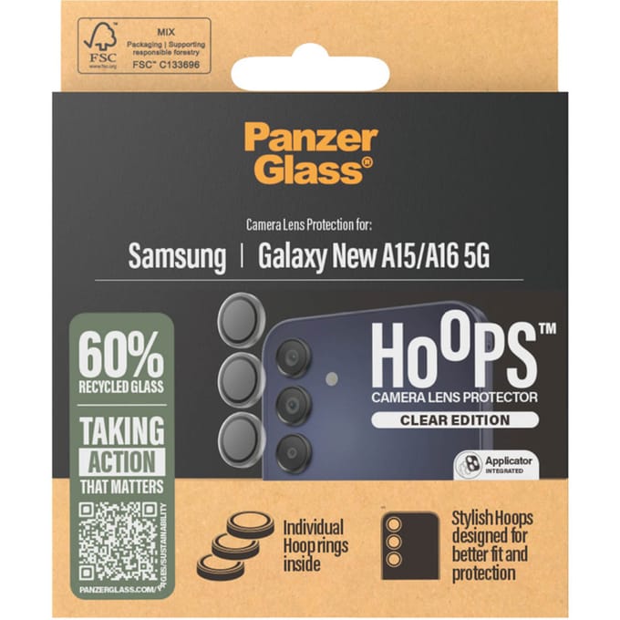 PanzerGlass Screenprotector geschikt voor Samsung Galaxy A16 Glazen | PanzerGlass Hoops Camera Lens Protector - Case Friendly