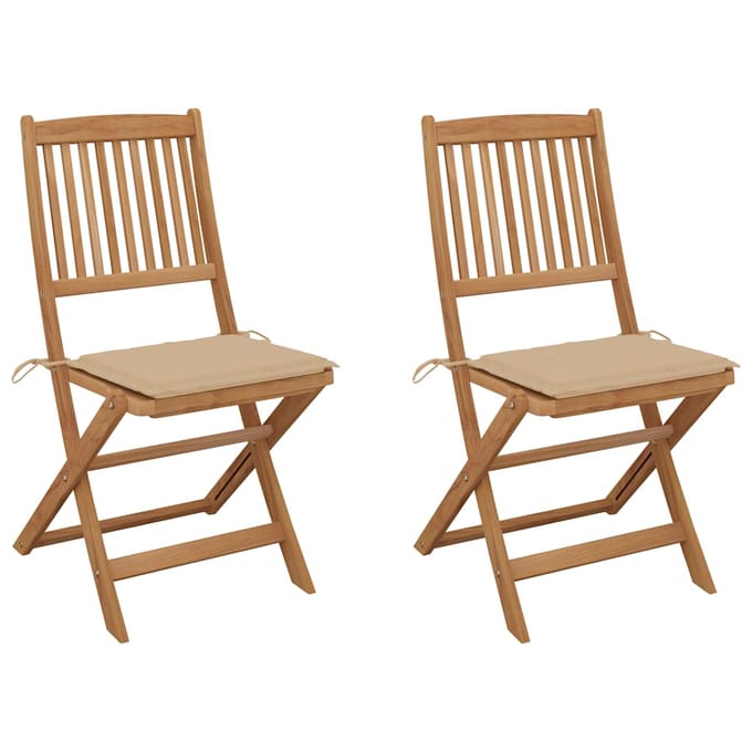 vidaXL - Set - van - 2 - klapstoelen - met - kussens, - gemaakt - van - massief - acaciahout.