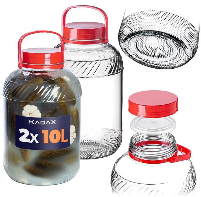 KADAX-pot Glazen pot 10L met deksel en handvat voor het beitsen van kool Pakket 2