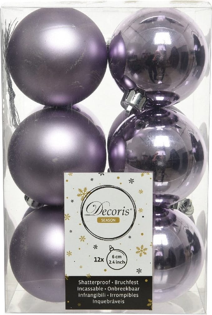 Decoris kerstballen - 12x st - lila paars - D6 cm - kunststof - mat/glans - kerstversiering