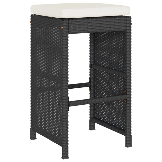 vidaXL - Tuinbarkrukken - met - kussens - 2 - st - poly - rattan - zwart