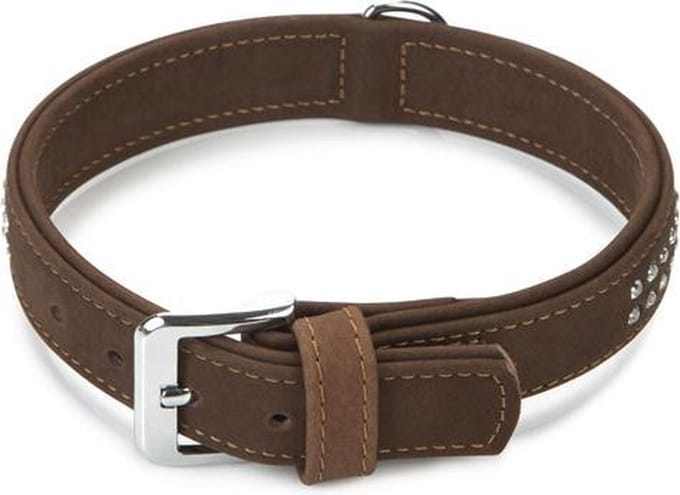 Beeztees leren halsband Buffalo Strass. Bruin. 50 cm x 30 mm.