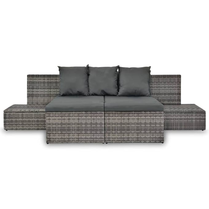 vidaXL - 4-delige - Loungeset - met - kussens - poly - rattan - grijs