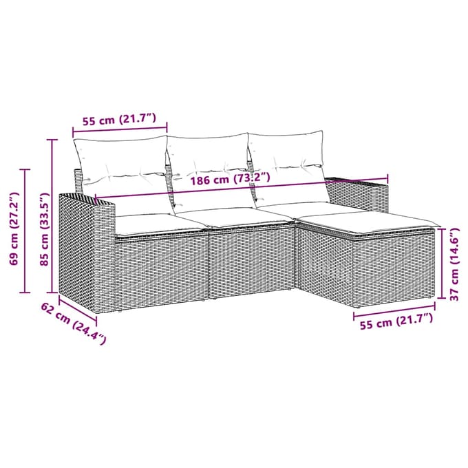 vidaXL - 4-delige - Loungeset - met - kussens - poly - rattan - lichtgrijs