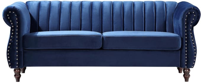 Vente-unique Driezitsbank chesterfield in koningsblauw fluweel TRUMBO