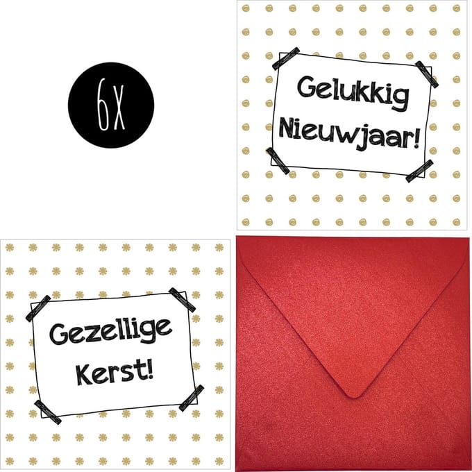 6 luxe kerstkaarten | TRENDY KERST | set kaarten met rode enveloppen