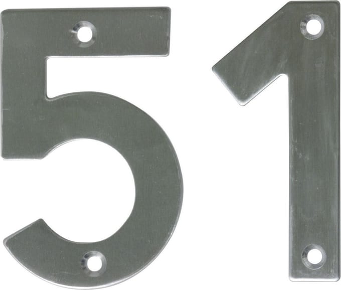 AMIG Huisnummer 51 - massief Inox RVS - 10cm - incl. bijpassende schroeven - zilver