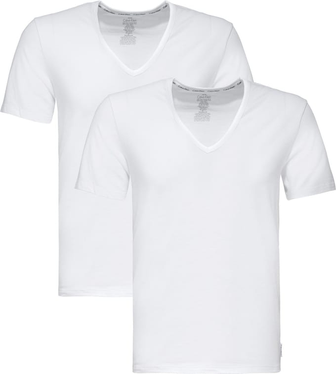 Calvin Klein - Basis 2-pack V-hals T-shirts Wit - XL