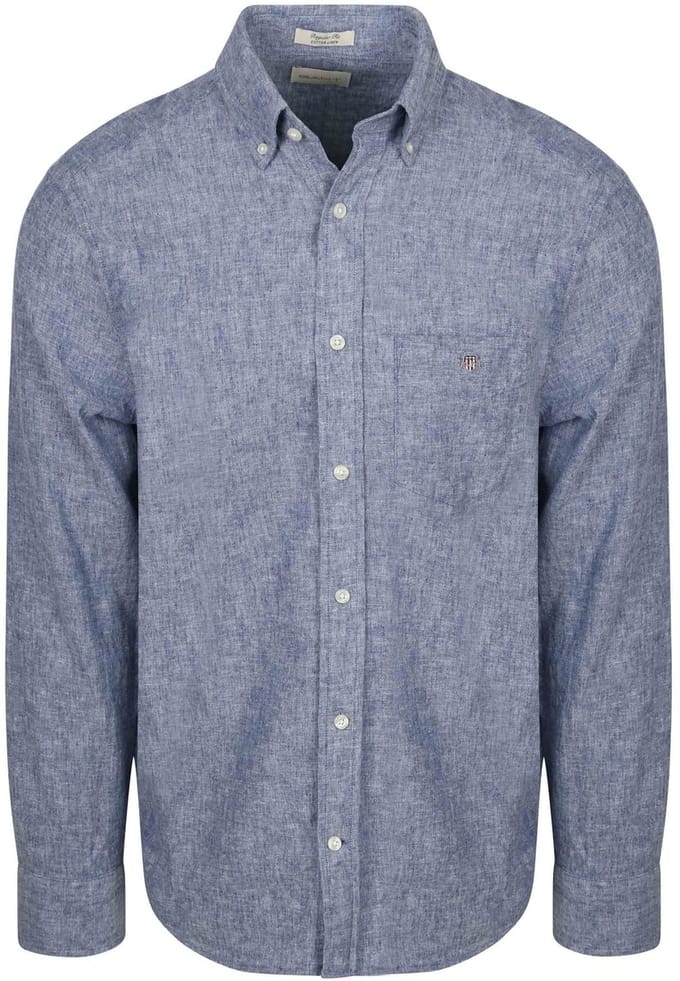 Gant Overhemd Cotton Linen Blauw - Maat M - Heren - Overhemden Casual