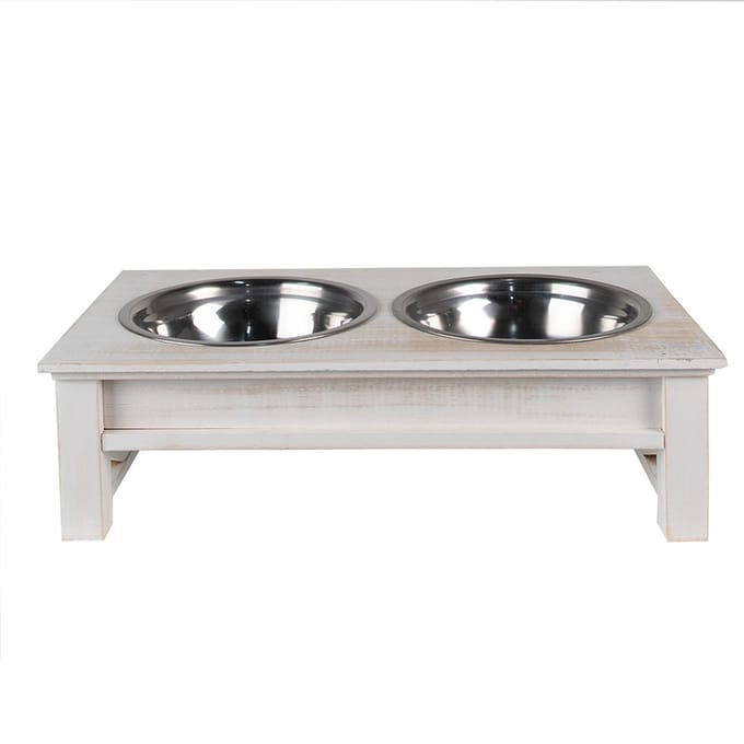 Clayre & Eef Voerbak hond 2x500 ml Wit Hout