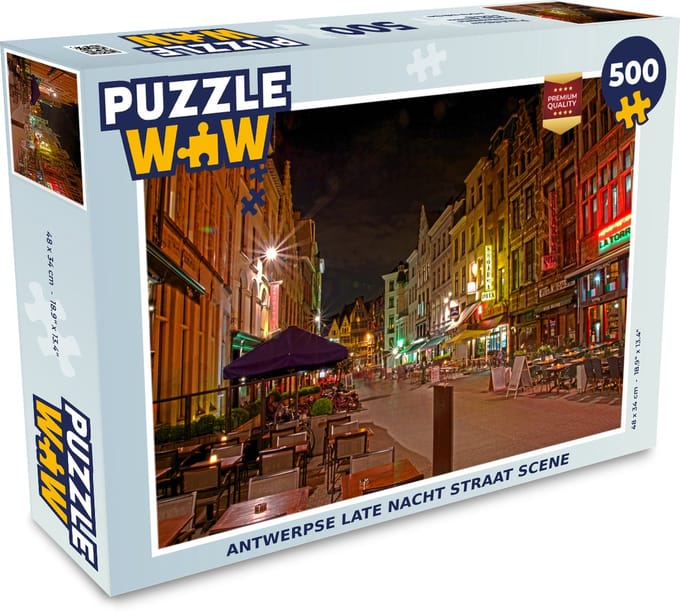 Puzzel Straat - Nacht - Antwerpen - Legpuzzel - Puzzel 500 stukjes