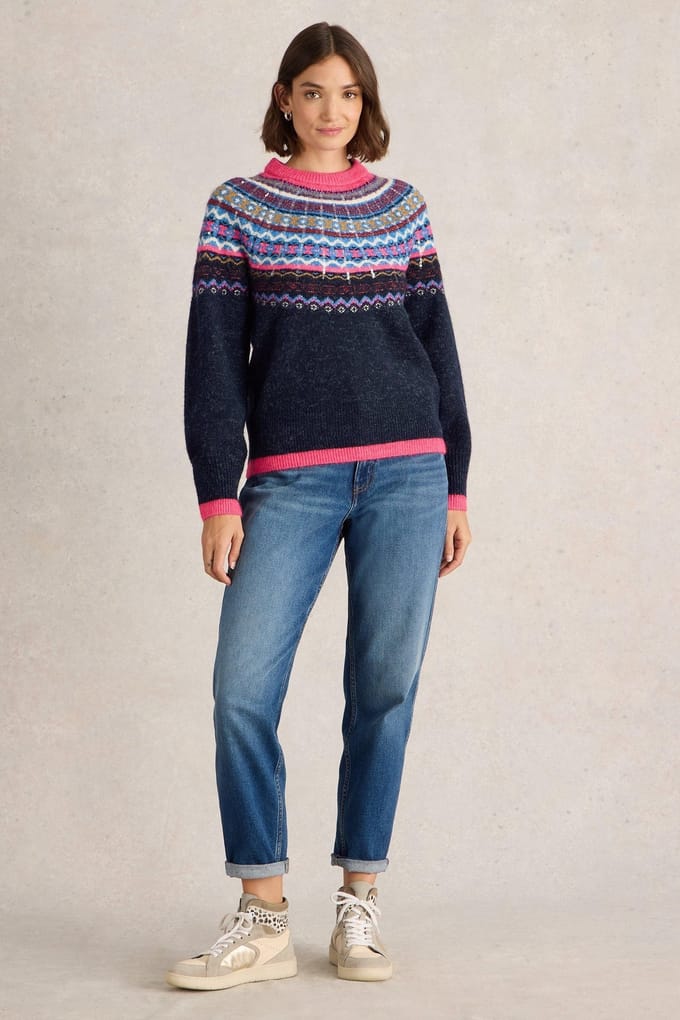 White Stuff Frosted Fairisle Jumper Navy Multi Taglia: 24 | Maglioni a maglia Outlet | Donna | Blu