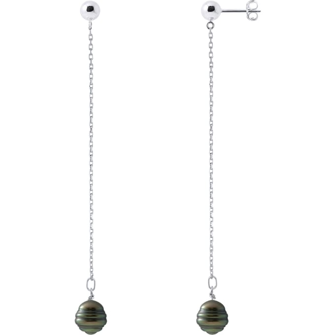 Dangle Oorbellen Tahitian Pearls Ringed 8-9 mm 925