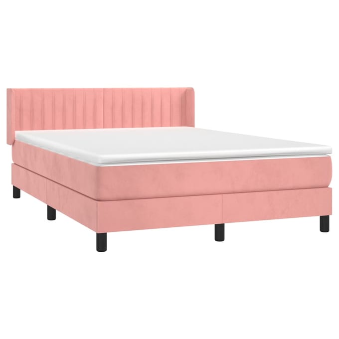 vidaXL - Boxspring - met - matras - fluweel - roze - 140x190 - cm