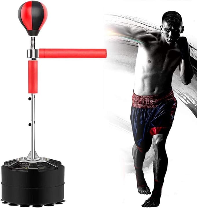 Bokszak Staand - Boksbal Vrijstaand - Reactie Training - 360 Graden Draaistang - 120-190 cm - Zwart Rood
