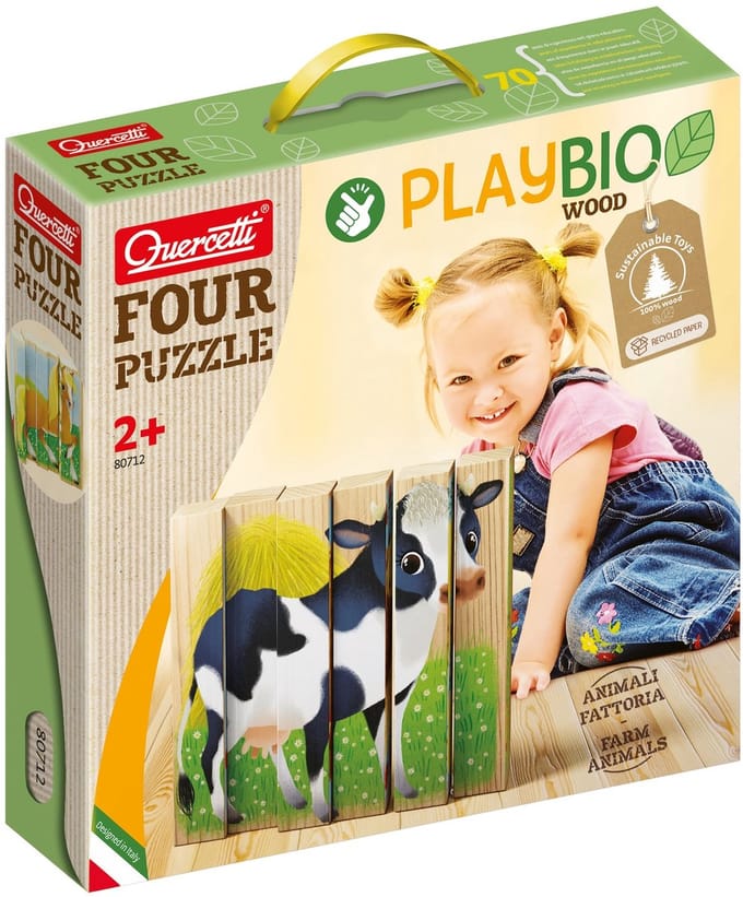 Quercetti PlayBio Four Wooden Puzzles: Farm Animals