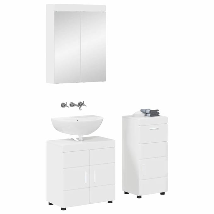 vidaXL - Badkamermeubel - Set - TULUM - 3 - st - Hoogglans - wit - 60 - x - 34 - x - 63 - cm