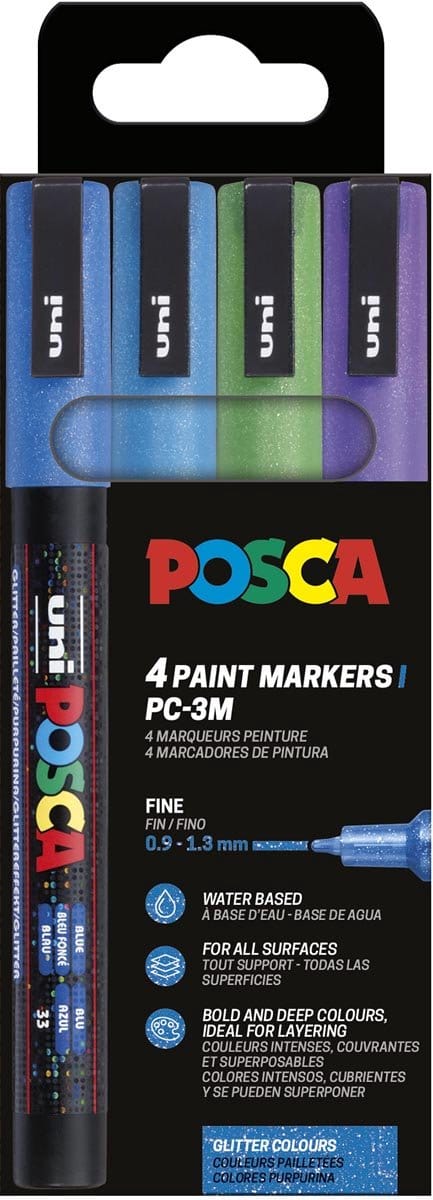 Uni Posca Verfmarker 4 Set 3M Glitter Koud