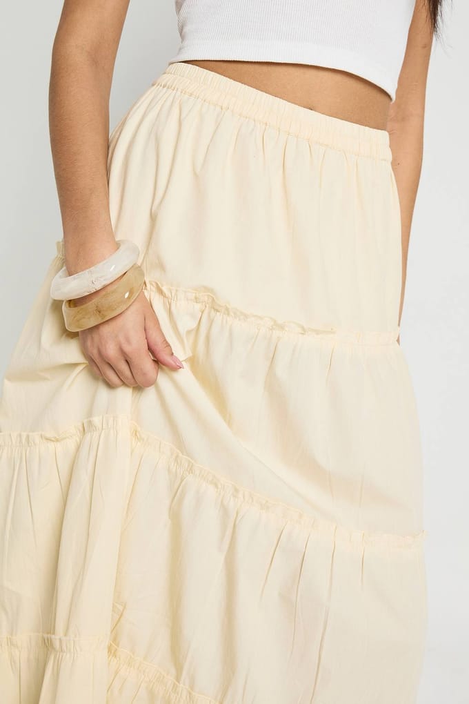 boohoo Dames Gelaagde Katoenen Popeline Maxi Rok | Citroen | Maat: 36