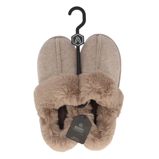Apollo Dames Instap Pantoffel Vilt Taupe Sloffen - Maat 37/38