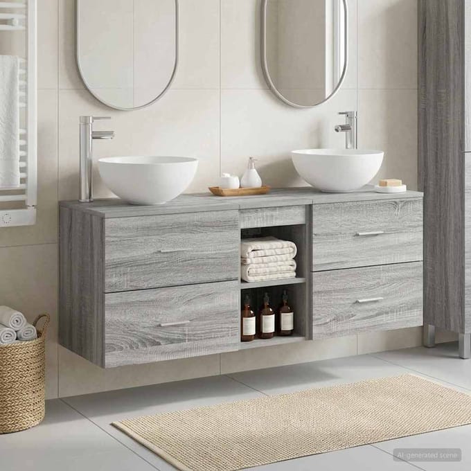 vidaXL - Badkamerkast - set - 3 - st - Grijs - Sonoma - 129 - x - 41 - x - 80 - cm