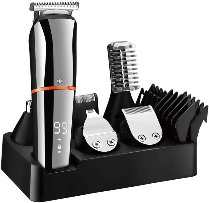 QTTVBTNA -6-in-1 Trimmer Kit – Multifunctionele Oplaadbare Grooming Set met Titanium Bladen