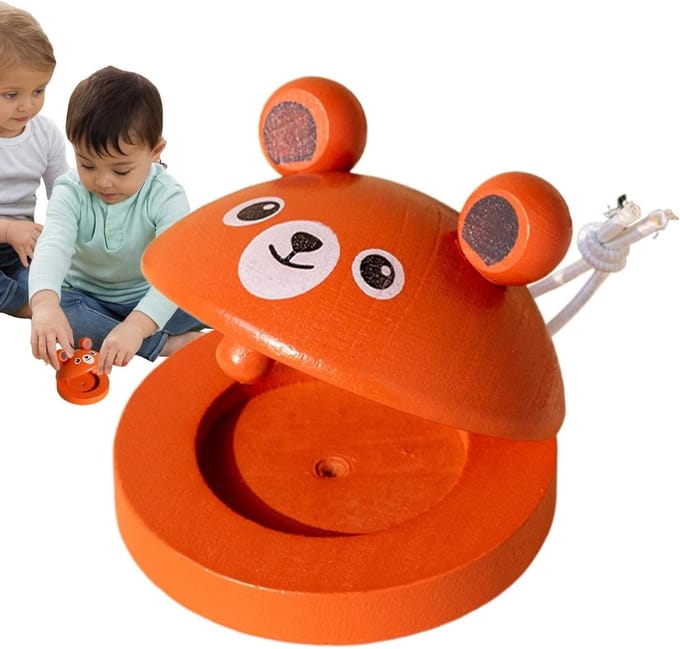 Houten Castagnetten - Dier Percussie - Muziek Leren - Aantrekkelijk Dierdesign - 7 x 55 x 25 cm - Bruin