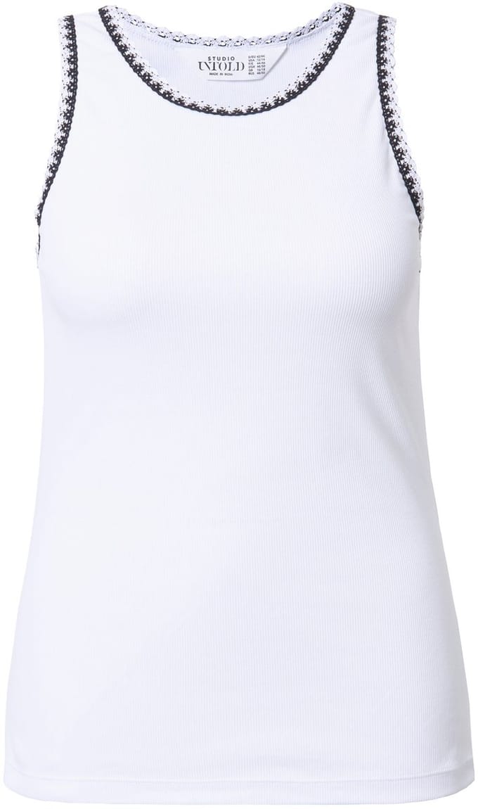 Studio Untold - Dames - Ribtop slim shape gehaakte randjes - Sneeuwwit - Maat 46+