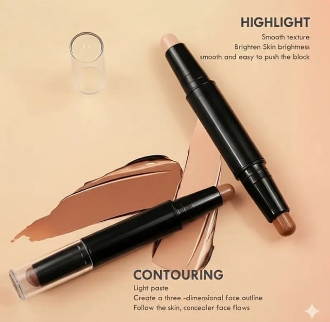 2-in-1 Contour & Highlight Stick – Crème Make-up Stift – Model 02 – Natuurlijke Schaduw en Glow