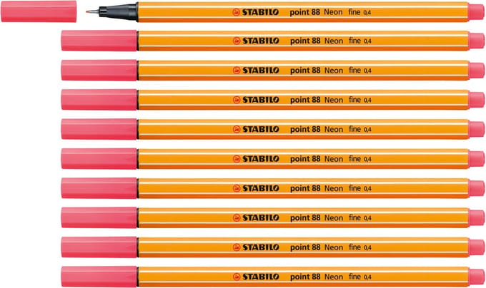 STABILO point 88 - Premium Fineliner - Fine 0,4 mm – Neon Rood – Doos 10 stuks