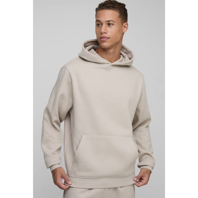 Lange Basic Hoodie met regular fit, die over het hoofd wordt aangetrokken. | Stone | Size Medium